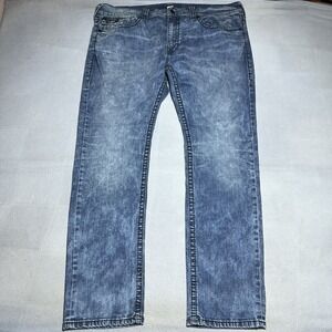 True Religion Rocco Jeans Mens 42x32 Relaxed Skinny Flap‎ Pockets Acid Wash